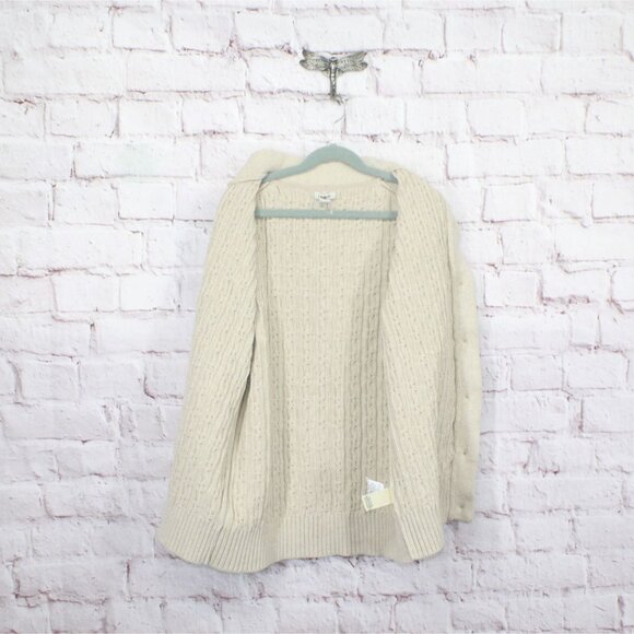 LL Bean Double L Mixed Cable Sweater Button Front Cardigan Cream Medium - Picture 11 of 12